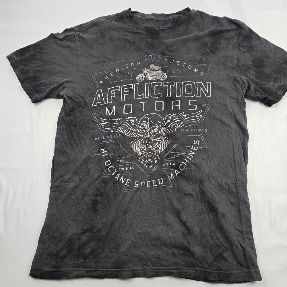 Y2K Affliction Motors Shirt Mens Large Gray Skull Motorcycle Biker Graphic Tee